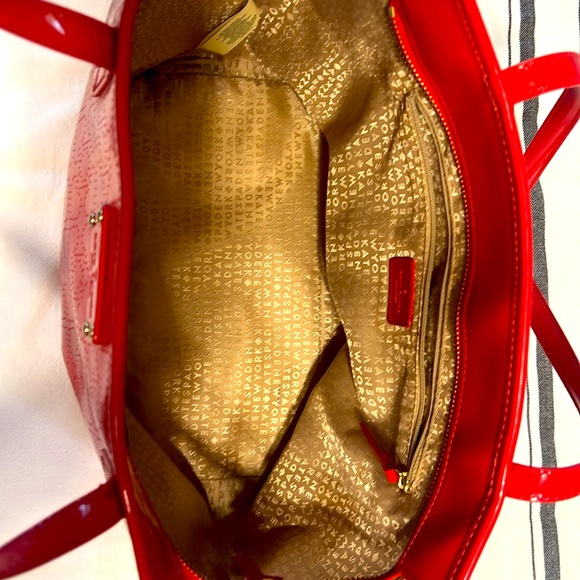 Kate Spade Red Patent Logo Perforated Tote - Picture 8 of 14
